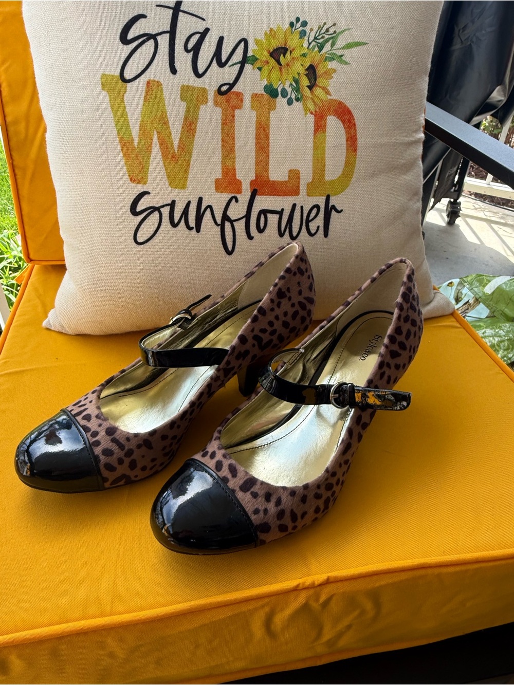 Style & Co. Leopard Print Mary Jane Heels with Black Patent Toe
